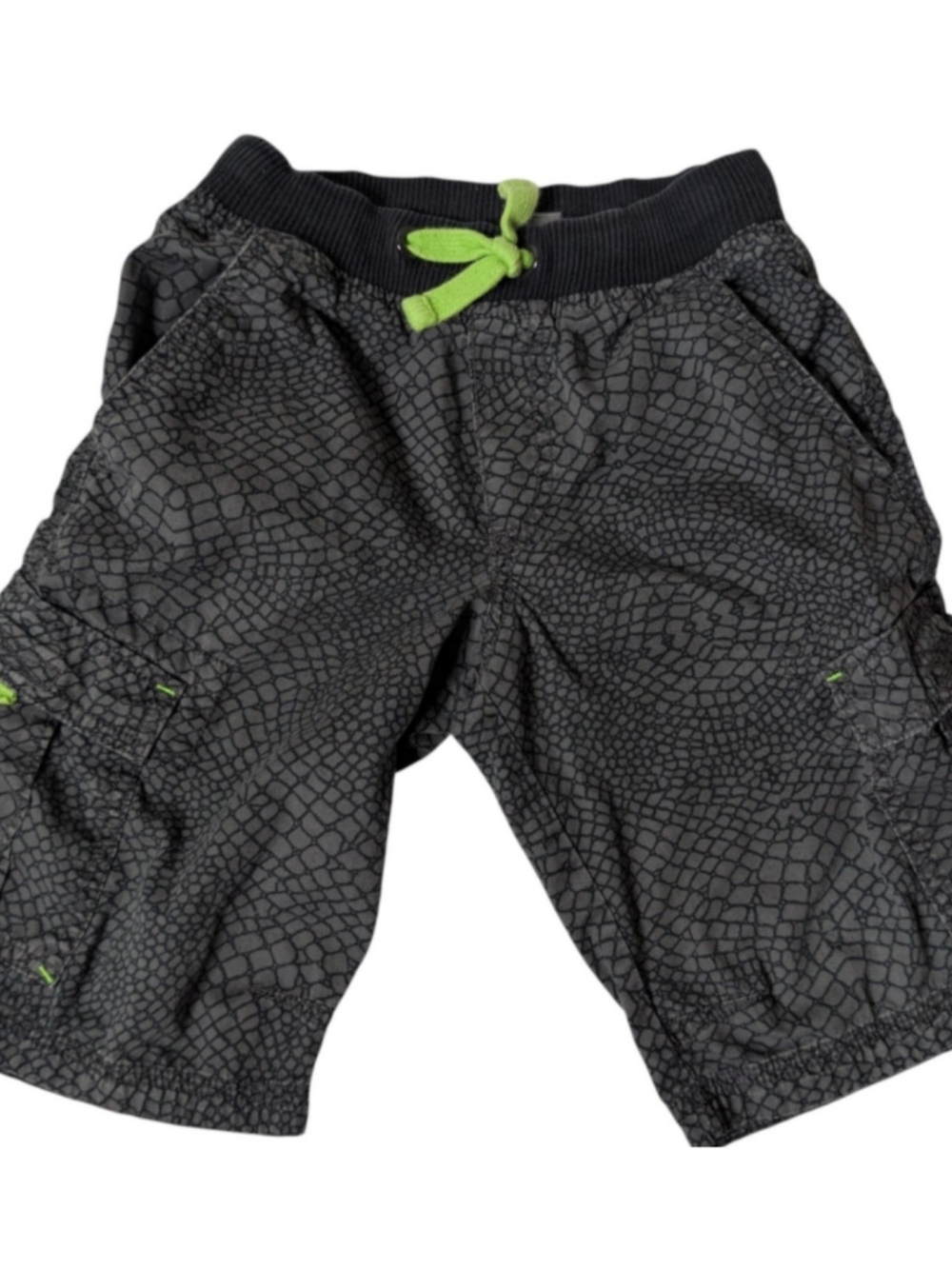 Circo Black Patterned Cargo Shorts with Lime Drawstring Size 6/7